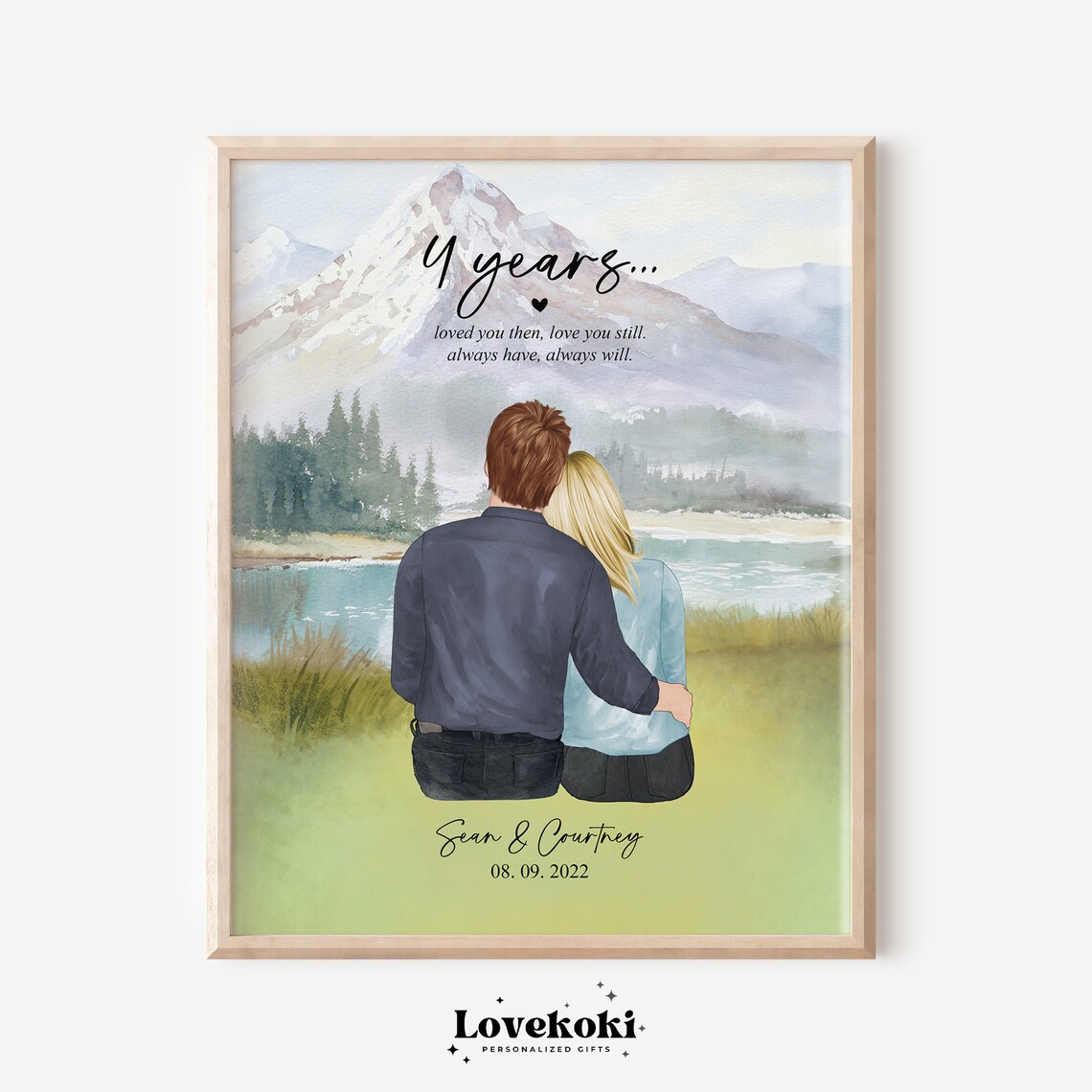 4 Years Loved You Then Mountain Lake Couple Anniversary Poster