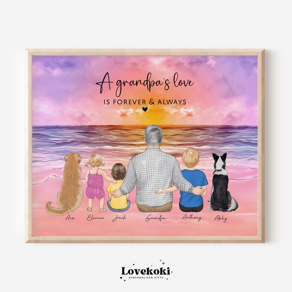 Personalized Gift For Grandpa Birthday Gift From Granddaughter Grandfathergrandkids With Sunset Wall Art Custom Family Portrait Decor