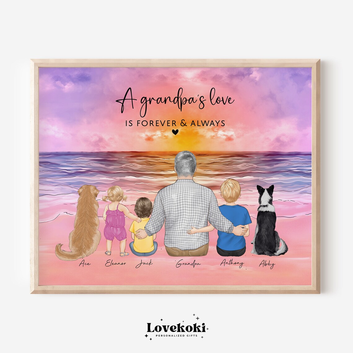 A Grandpa's Love Is Forever Beach Sunset Grandkids and Dogs Poster