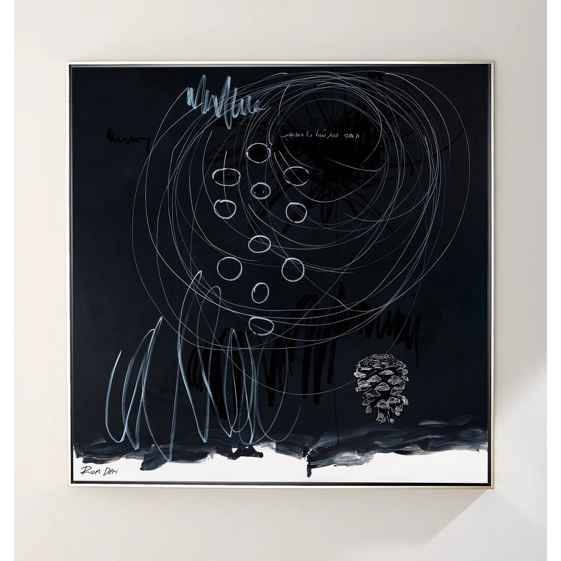 White Circles On Black Minimal Abstract Painting By Ron Deri Poster