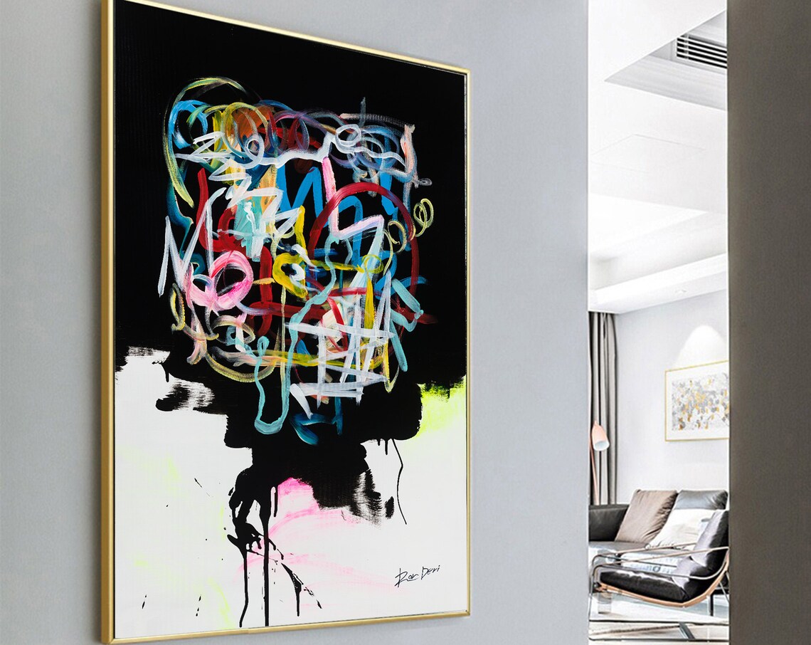 Modern Abstract Painting, Black Living Room Wall Art - Image 6