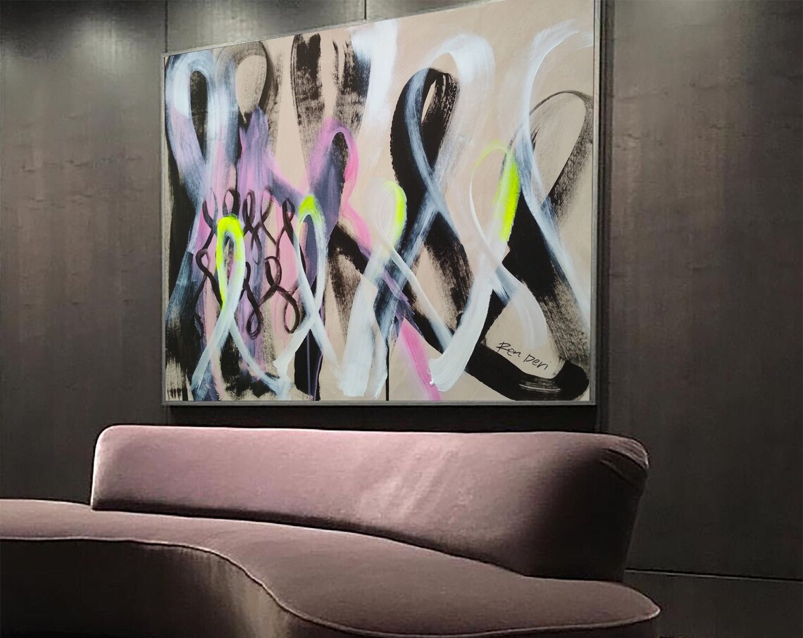 Pink Black And Neon Swirl Modern Abstract Painting By Ron Deri Poster - Image 4