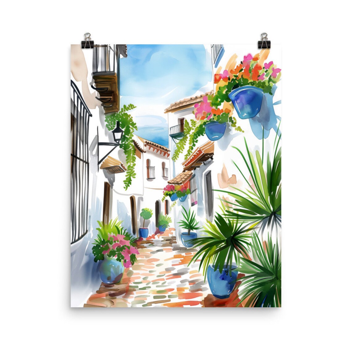Cordoba Watercolor Print, Spanish Architecture Streetscape
