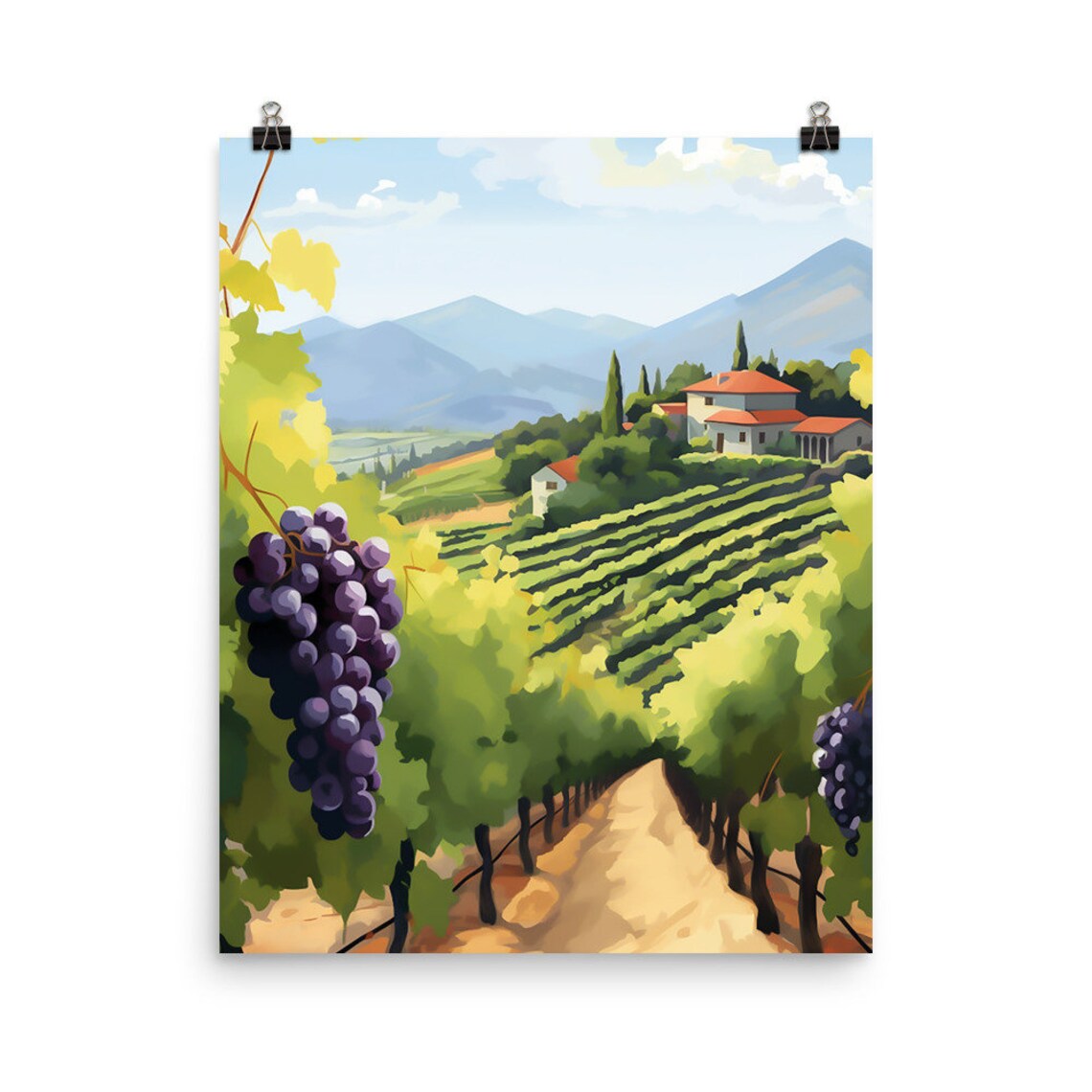 Napa Valley Watercolor Art Print, Wine Country