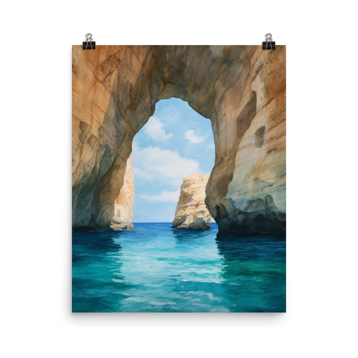 Milos Watercolor Travel Poster, Aegean Sea Greece