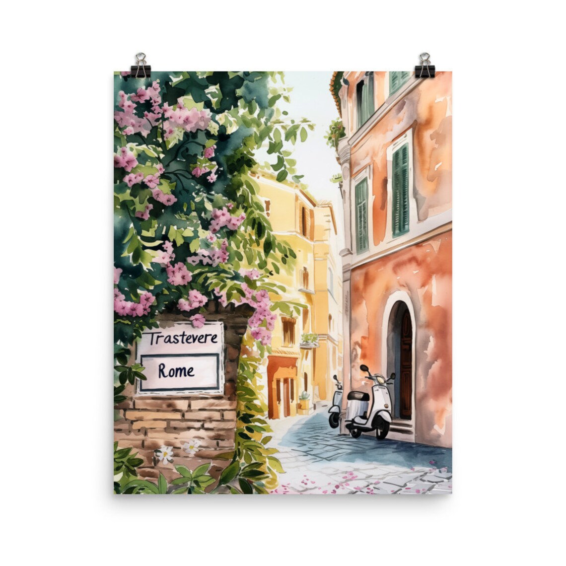 Trastevere Watercolor Art Print, Rome Travel Poster