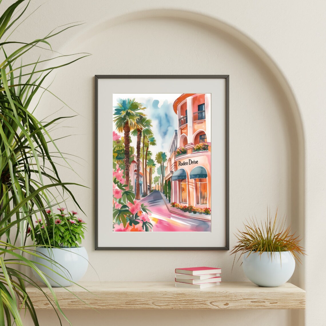 Rodeo Drive Beverly Hills Palm Street Watercolor Travel Poster - Image 3