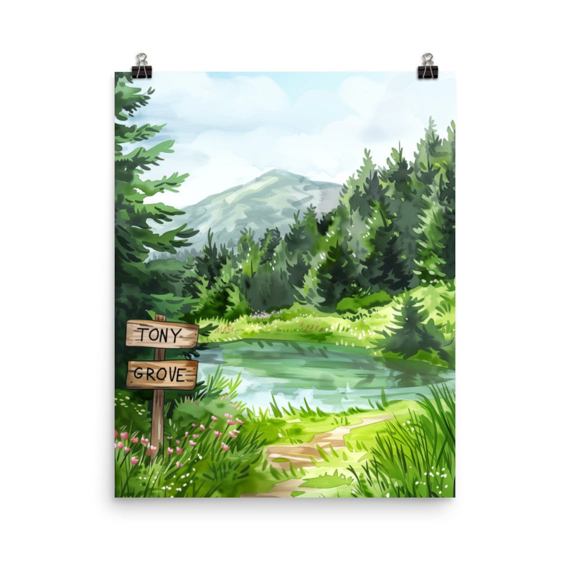 Tony Grove Lake Utah Watercolor Forest Mountain Scene Poster