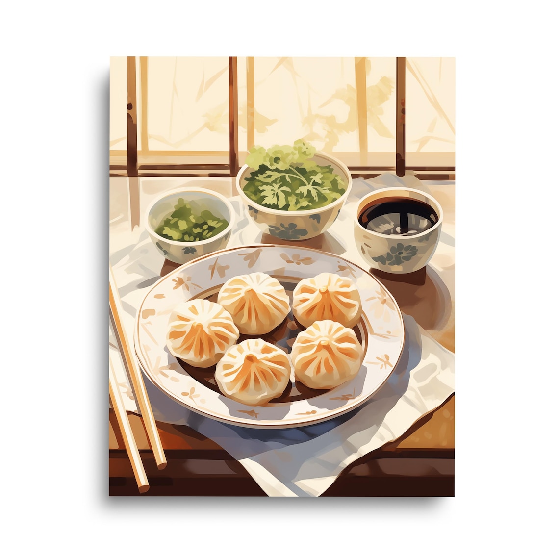 Dim Sum Dumpling Watercolor Print, Guangdong China