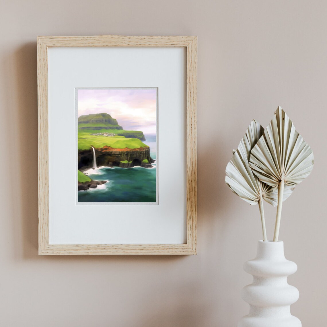 Gasadalur Watercolor Print, Faroe Islands Landscape - Image 3
