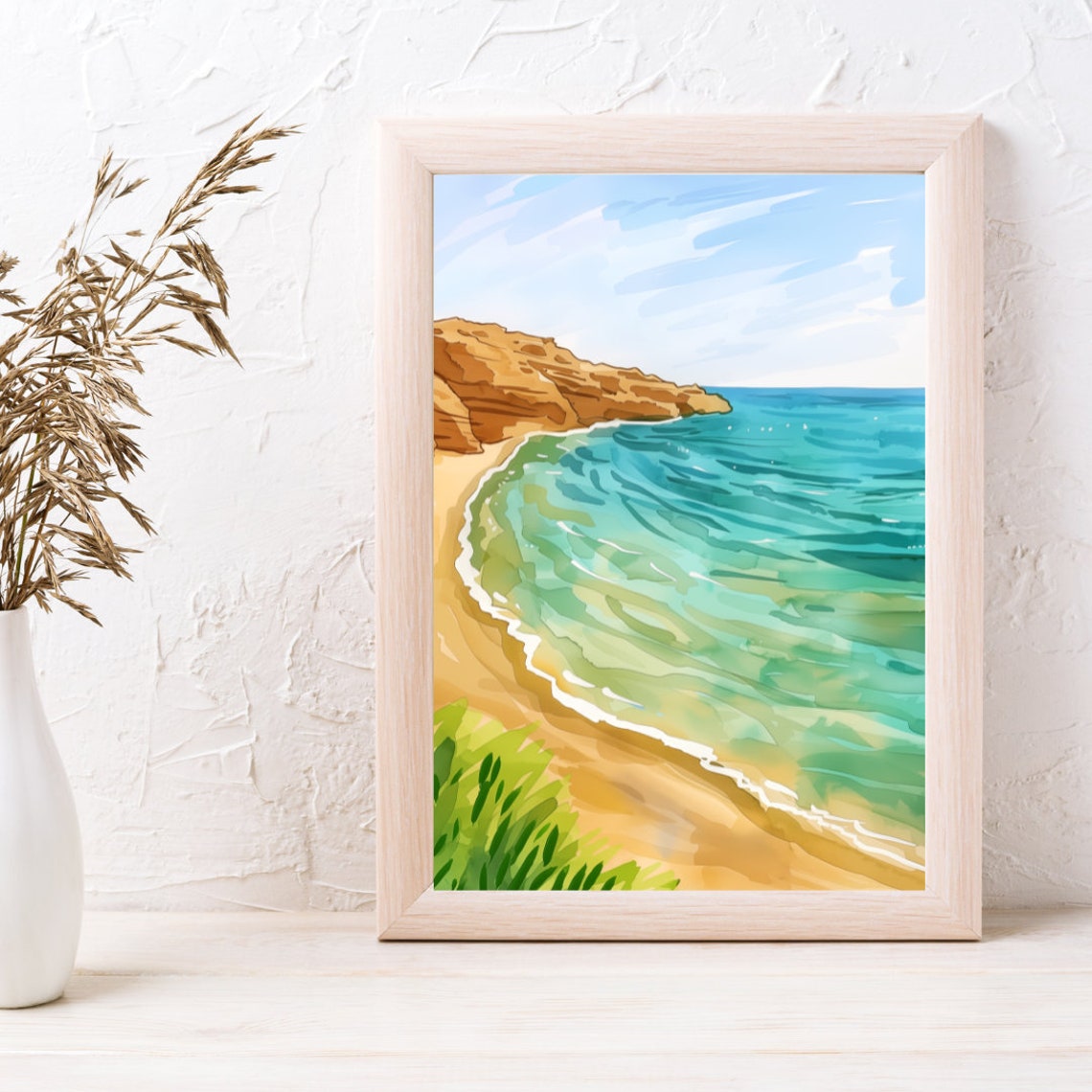 Costa de Almeria Turquoise Cove Sandy Beach Watercolor Poster - Image 3