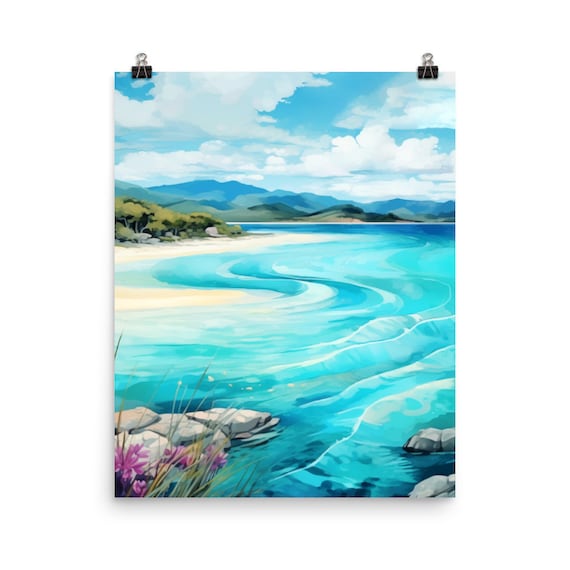 Whitsunday Islands Watercolor Print Australia Travel Gift Queensland Coral Sea Art Australian Beach Turquoise Water Seascape