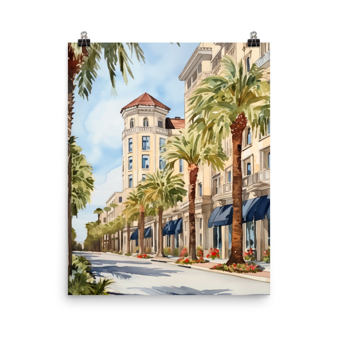 Sunlit Palm Lined Historic Boulevard With Tower California Poster