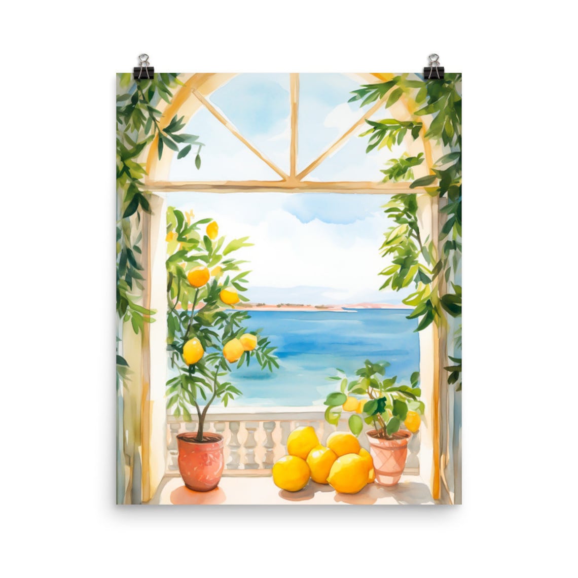 Sicily Lemon Tree Watercolor Travel Poster
