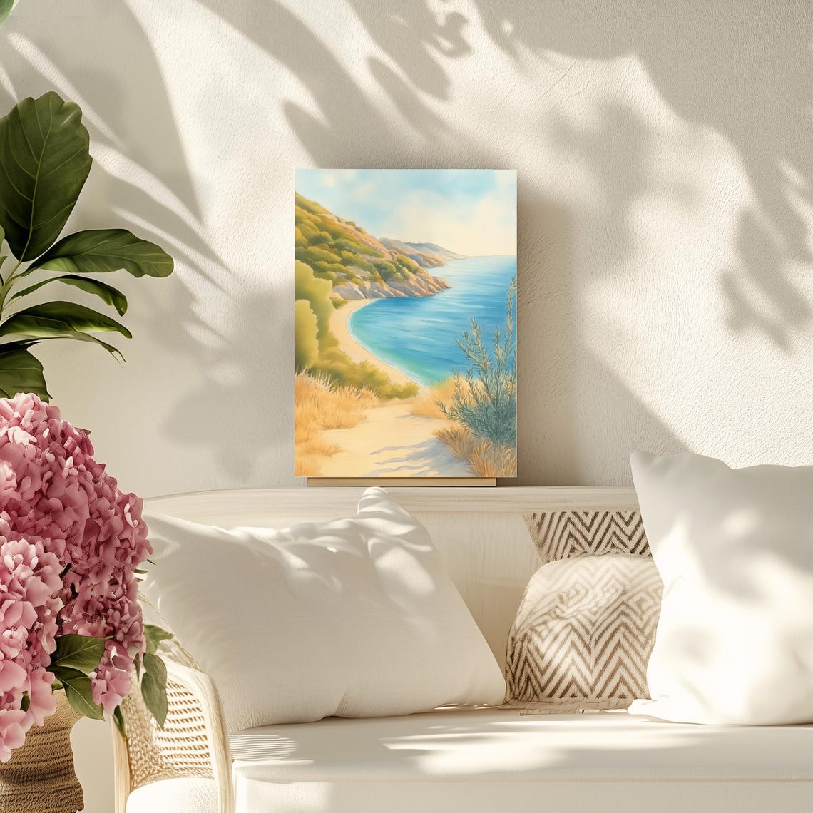 Delfini Beach Syros Greece Watercolor Seaside Cove Art Poster