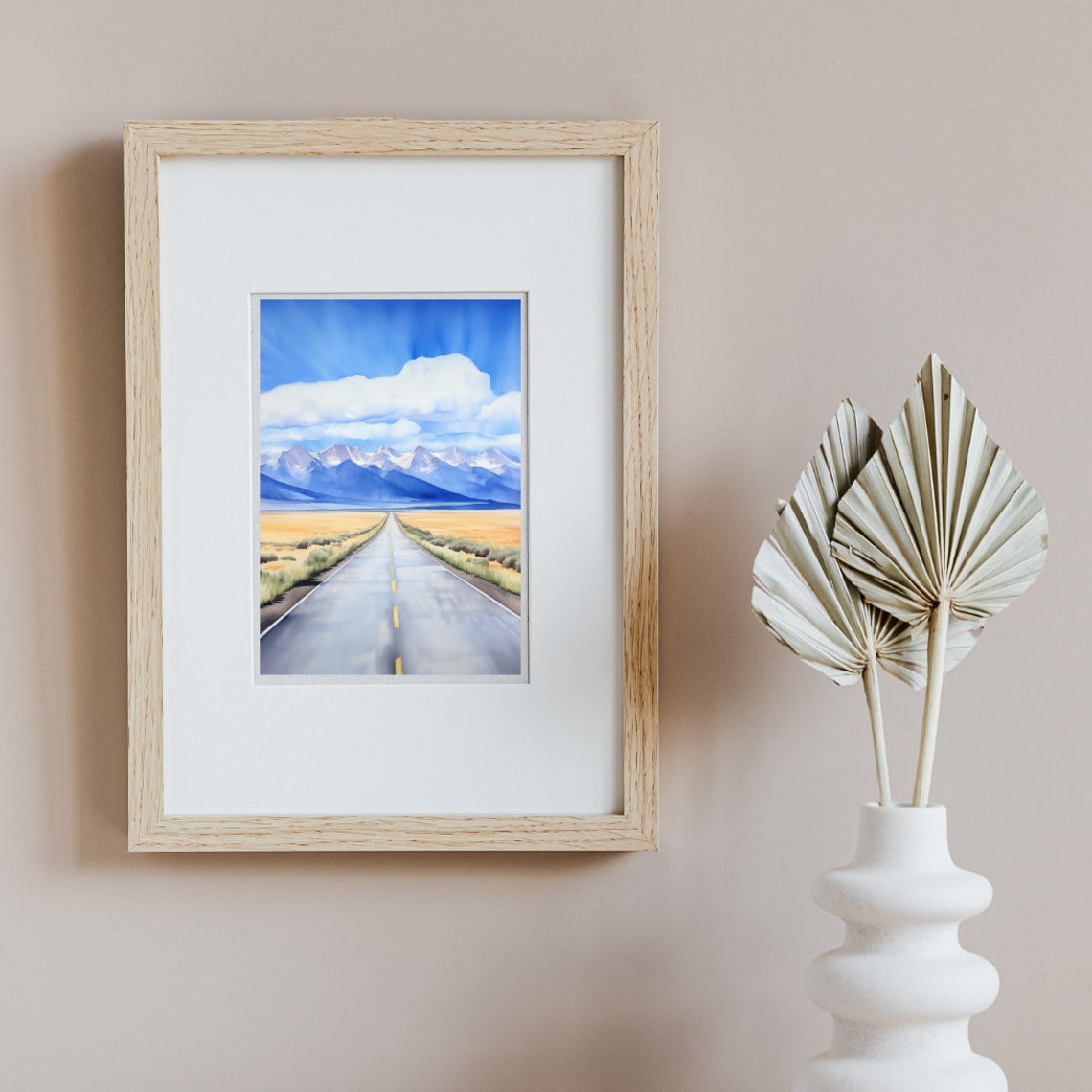 Open Desert Highway Road to Snowcapped Mountains Golden Poster - Image 2