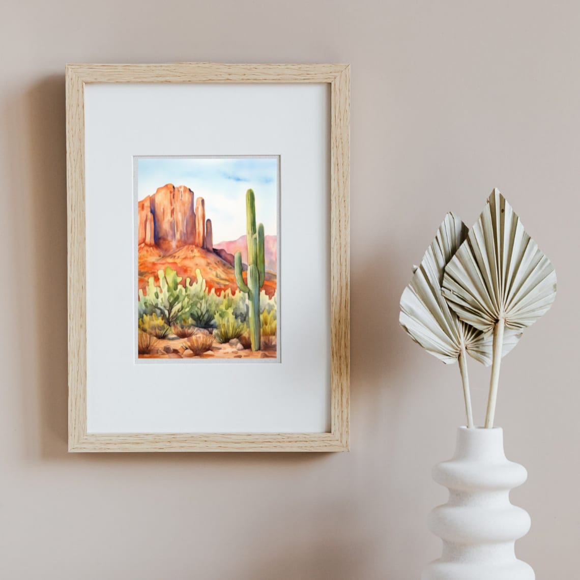 Sonoran Desert Saguaro Cactus Rising Below Red Rock Buttes Poster - Image 3