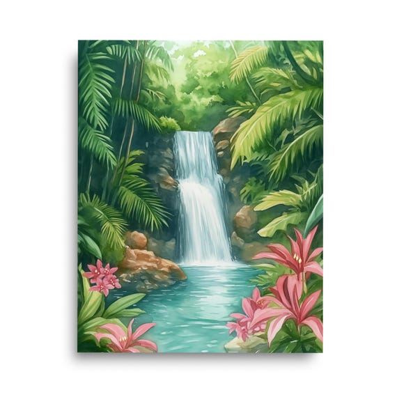 La Mina Falls Watercolor Print Puerto Rico Wall Art Rican Decor Rainforest Artwork Boricua Caribbean Nature El Yunque