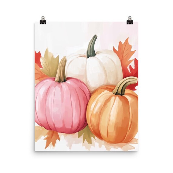 Pastel Pumpkins Watercolor Painting Fall Harvest Home Decor Poster