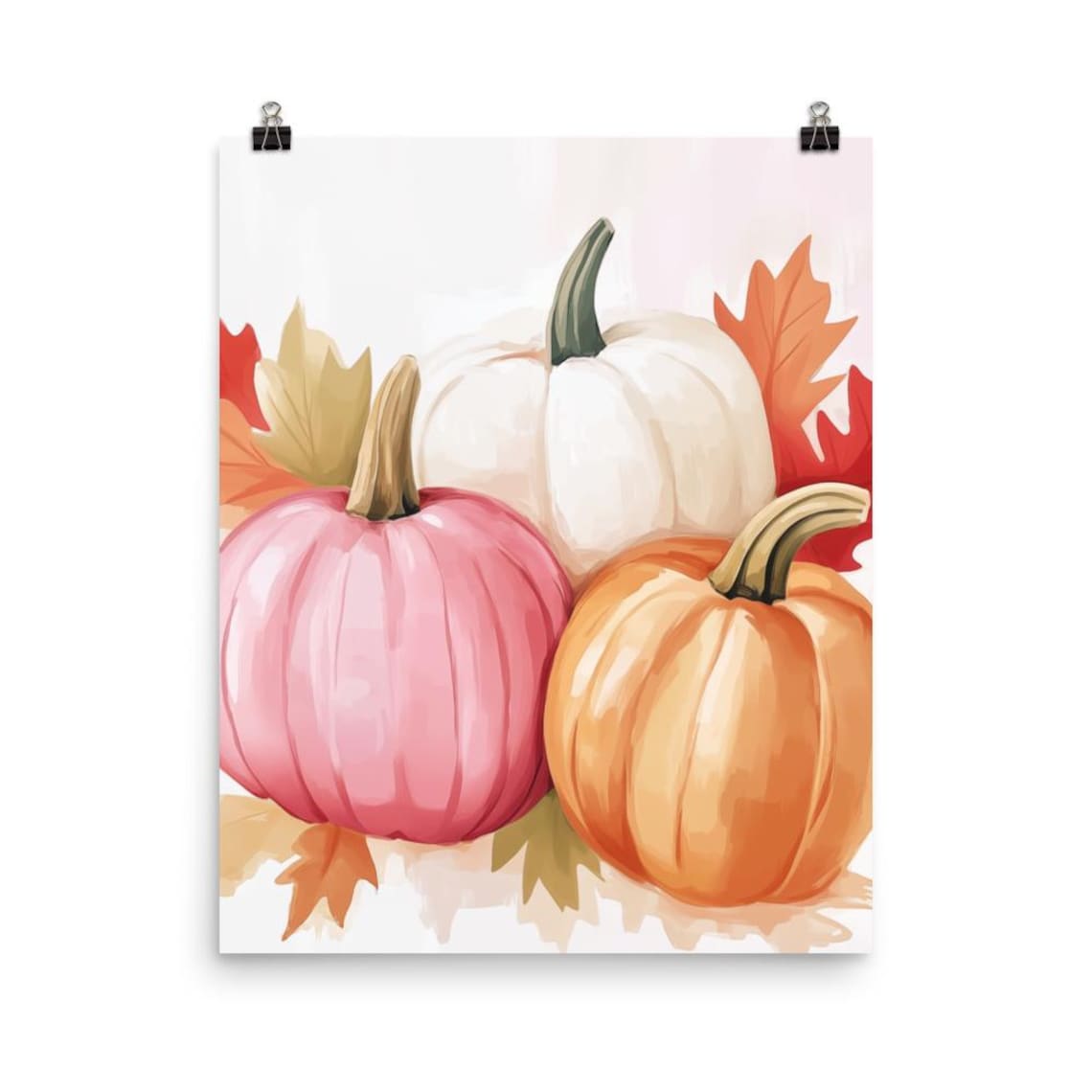 Pastel Pumpkins Watercolor Painting Fall Harvest Home Decor Poster