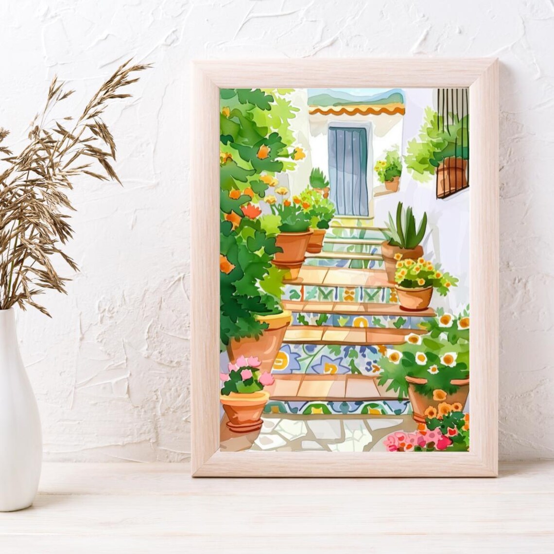 Andalusia Mosaic Staircase Watercolor Travel Poster - Image 3