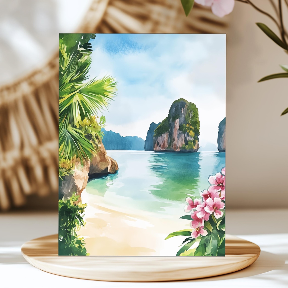 Ao Phang Nga Thailand Limestone Karst Lagoon Watercolor Poster