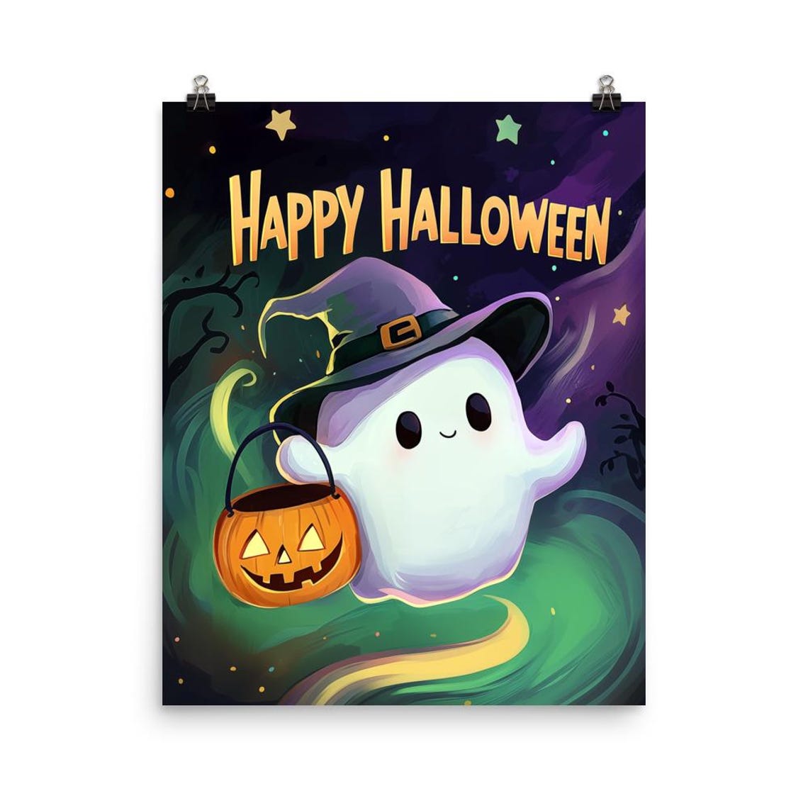 Happy Halloween Print Home Decor Ghostly Wall Art Spooky Artwork Gift Specter Phantom Haunt Trick Or Treat