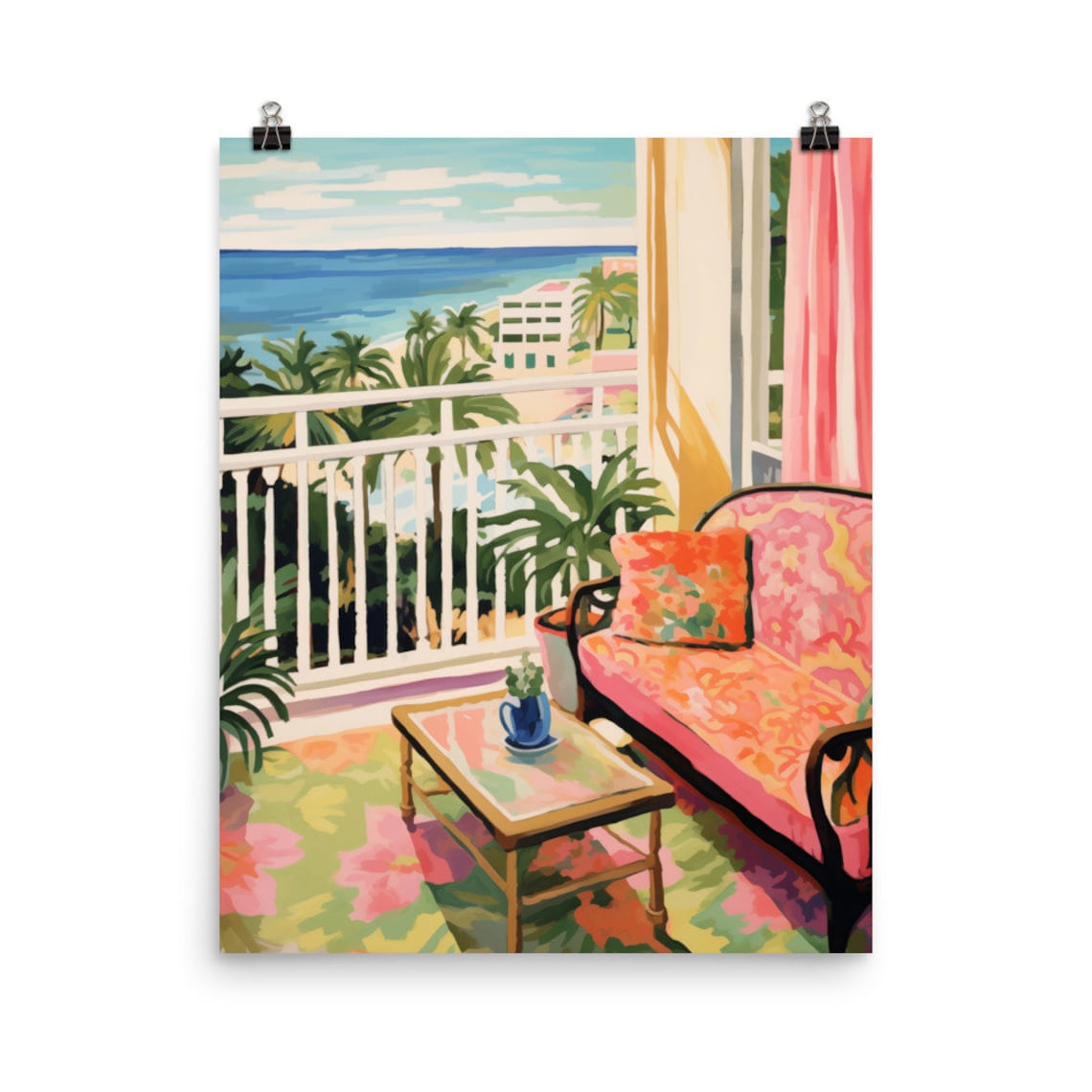 Retro Miami Apartment Watercolor Art Print
