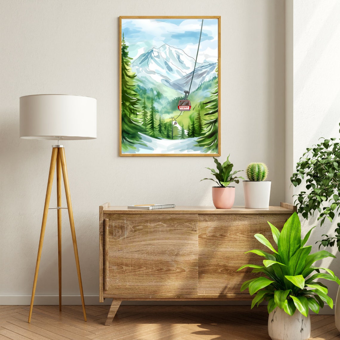 Red Aspen Gondola Gliding Over Snowy Pine Forest Mountain Poster - Image 2