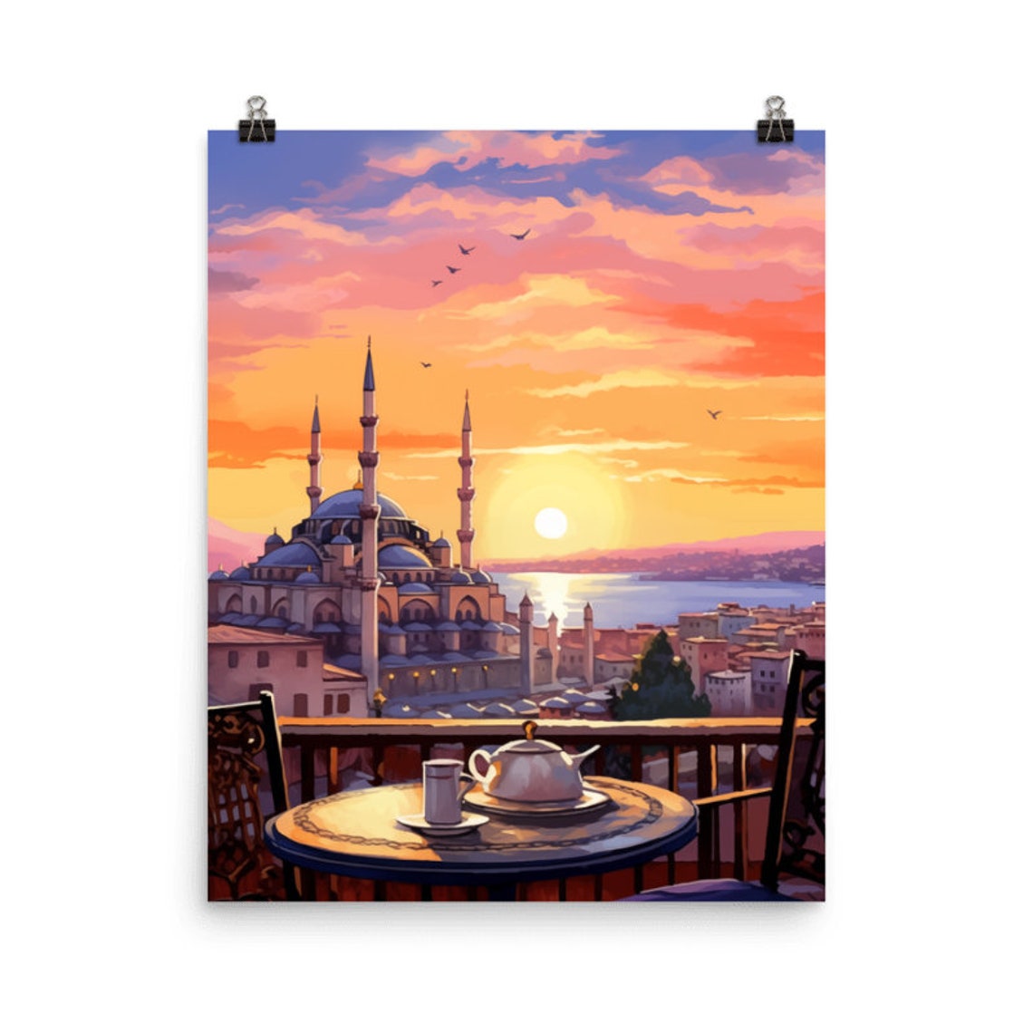 Istanbul Sunset over the Blue Mosque from a Balcony Tea Table Poster