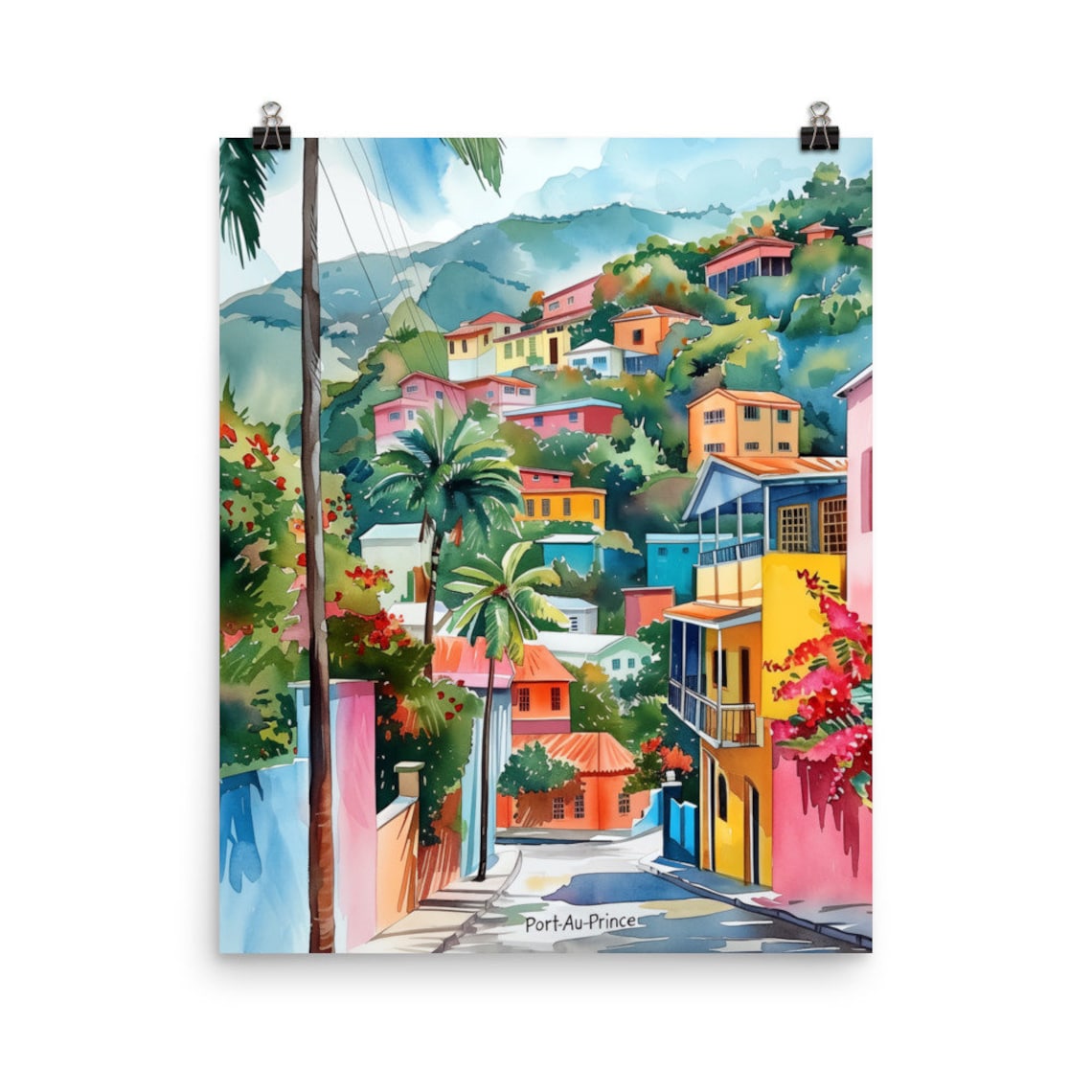 Portauprince Watercolor Print, Haiti Travel Poster