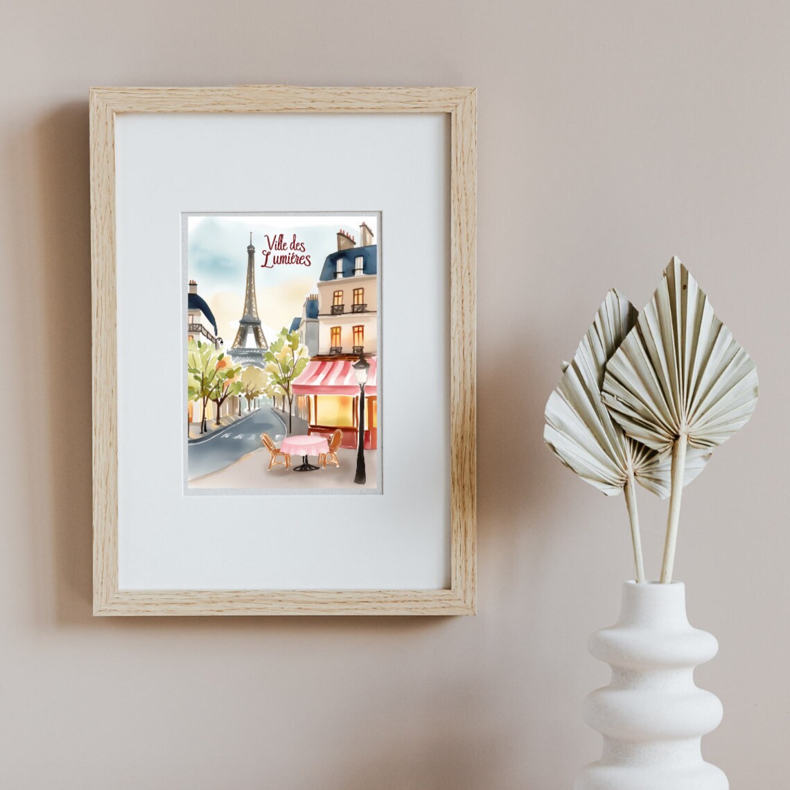 Ville des Lumieres Parisian Street and Eiffel Tower Watercolor Poster - Image 2