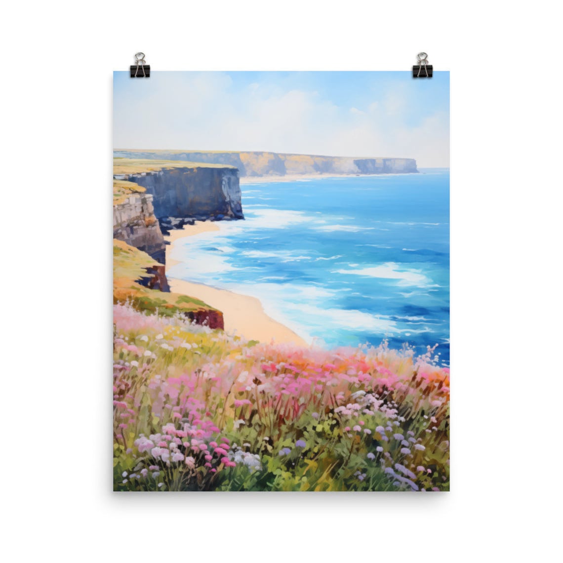 Alentejo Coast Cliff Top Wildflowers Ocean View Watercolor Poster