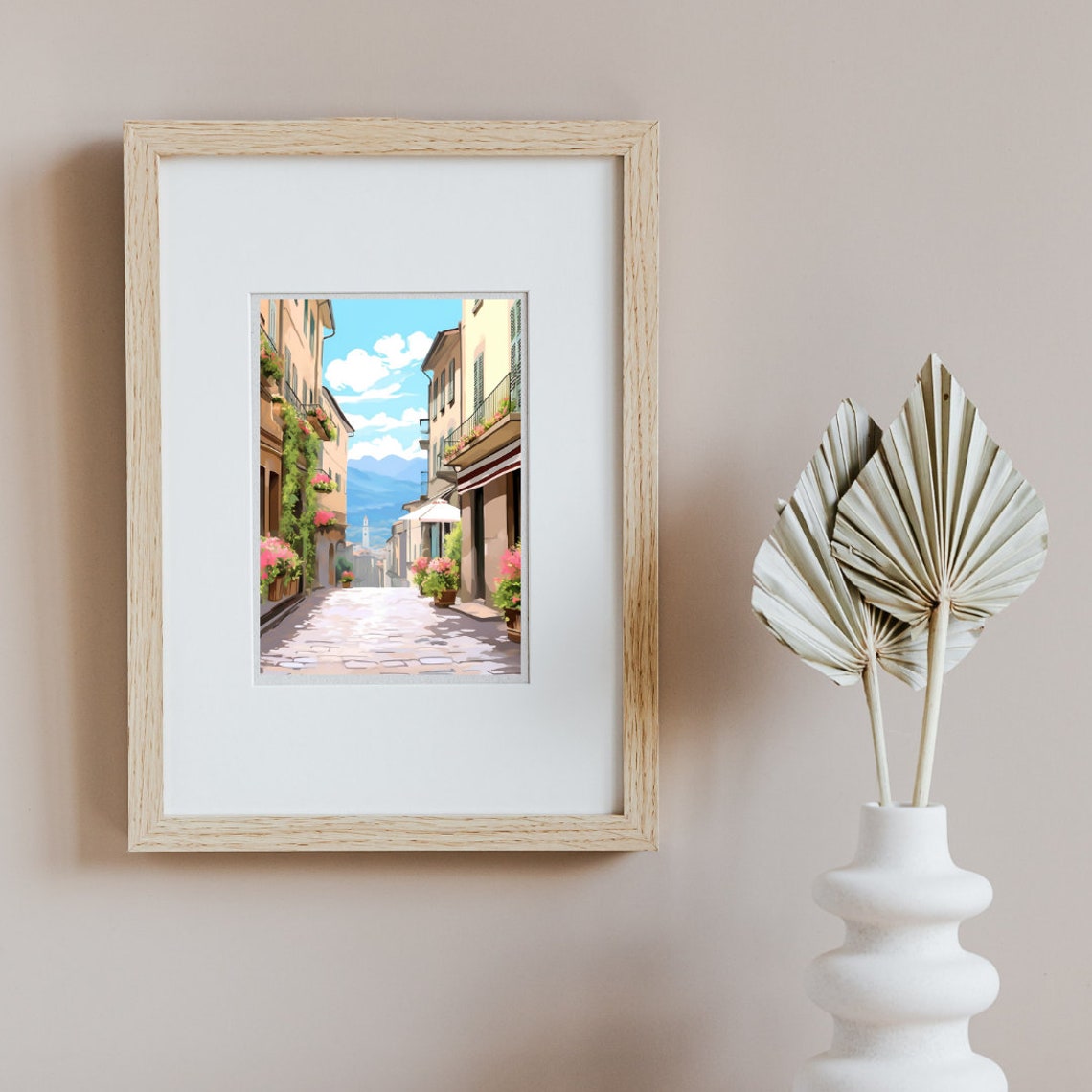 Milan Flower Filled Street with Distant Alps Watercolor Poster - Image 2