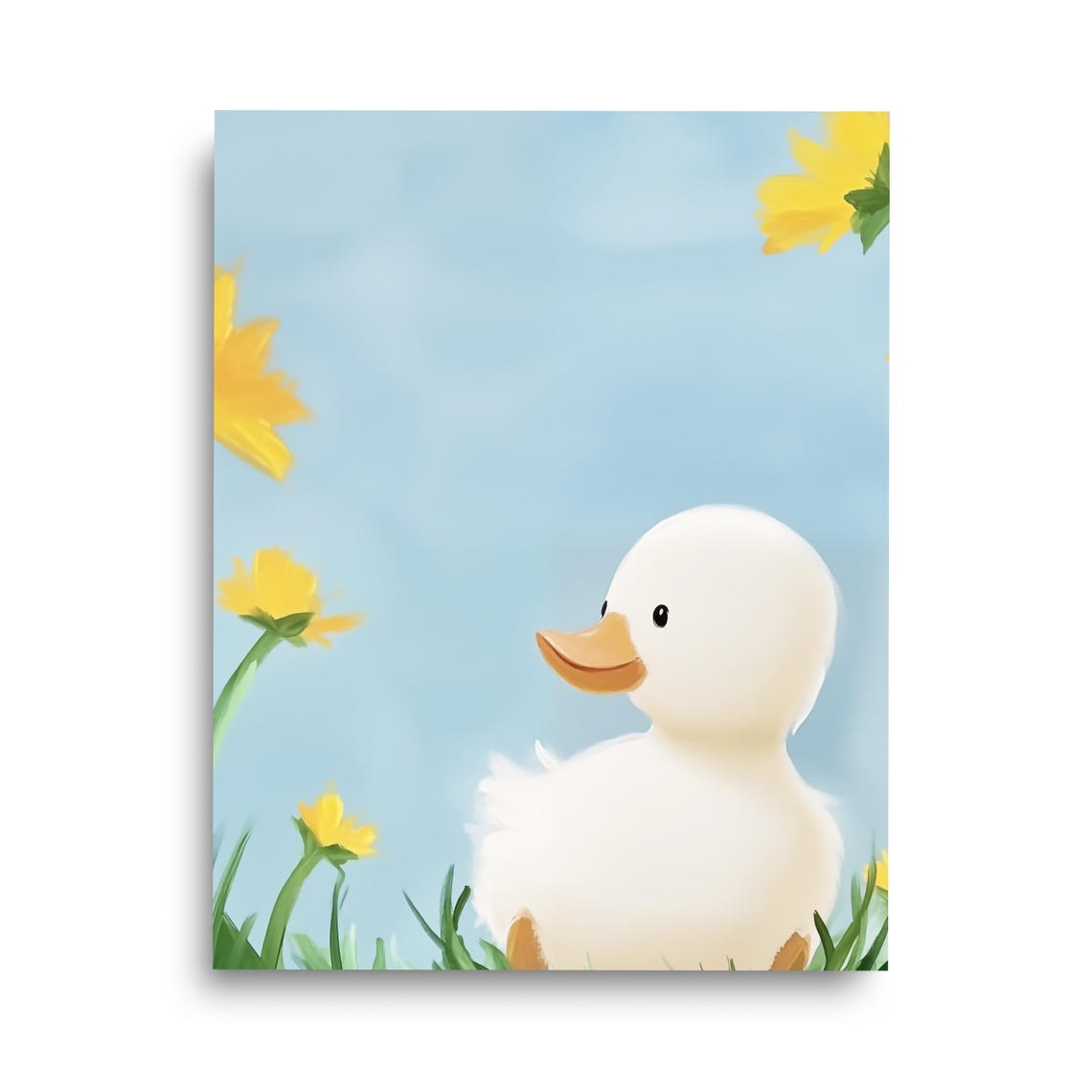 White Duckling with Yellow Daffodils Nursery Watercolor Poster