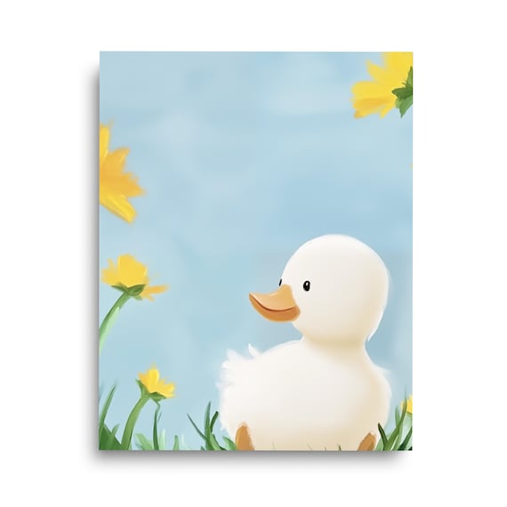 Duckling And Daffodils Watercolor Print Duck Wall Art Floral Animal Decor Nursery Artwork Childrens Room Springtime Poster