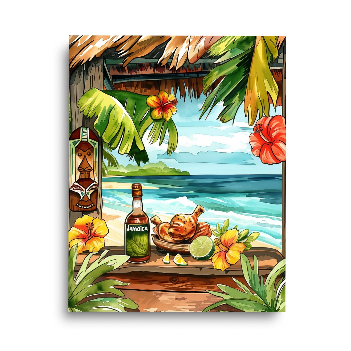 Jamaican Beach Bar Watercolor Print, Montego Bay