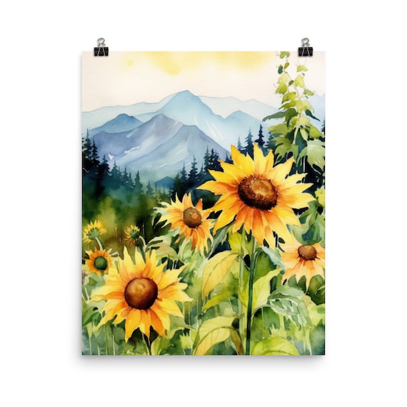 Rocky Mountain Sunflowers Watercolor Colorado Nature Art Poster