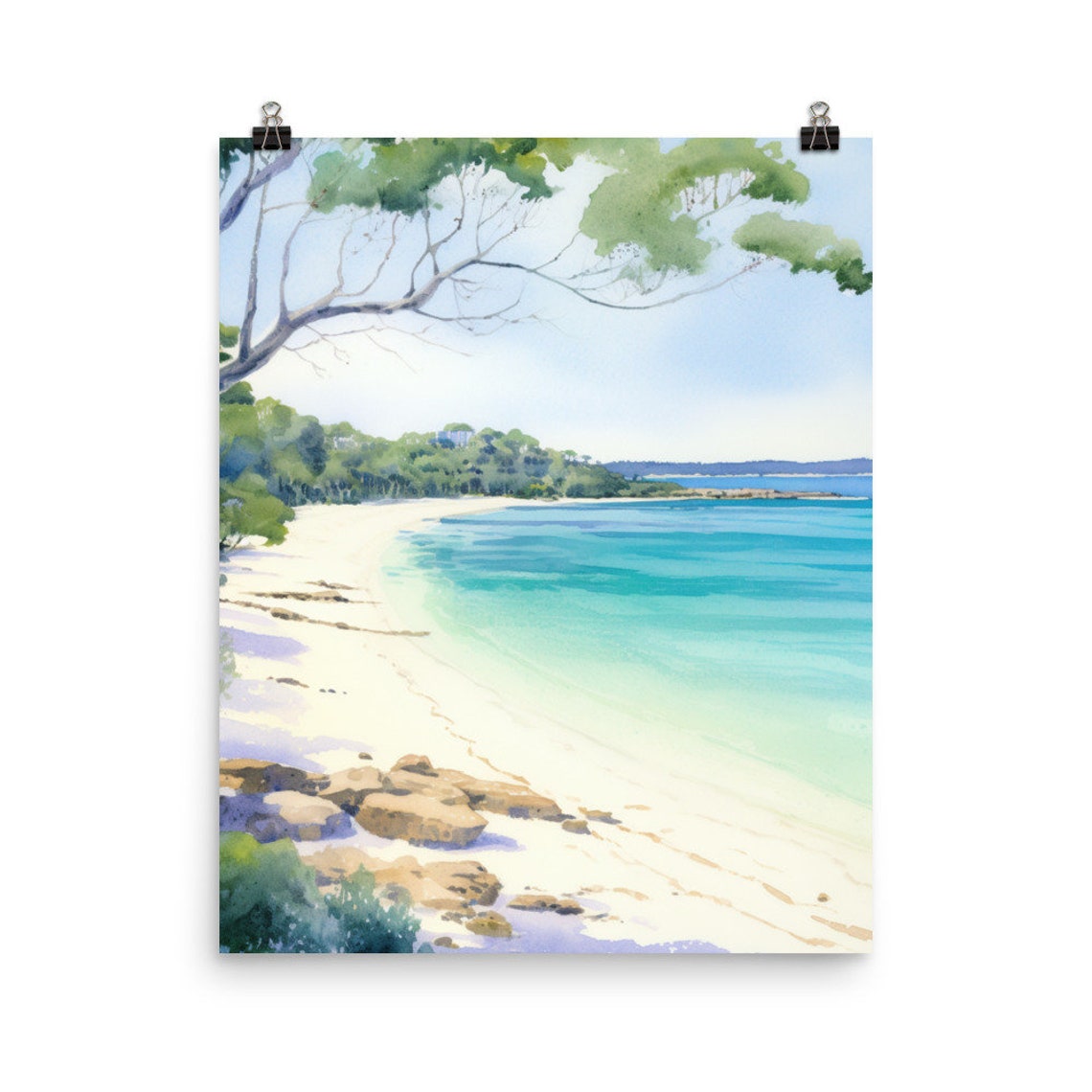 Jervis Bay Australia White Sand Beach Watercolor Coastal Scene Poster