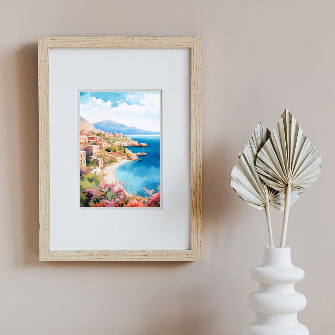 Rhodes Hillside Old Town on the Deep Blue Sea Watercolor Poster - Image 2