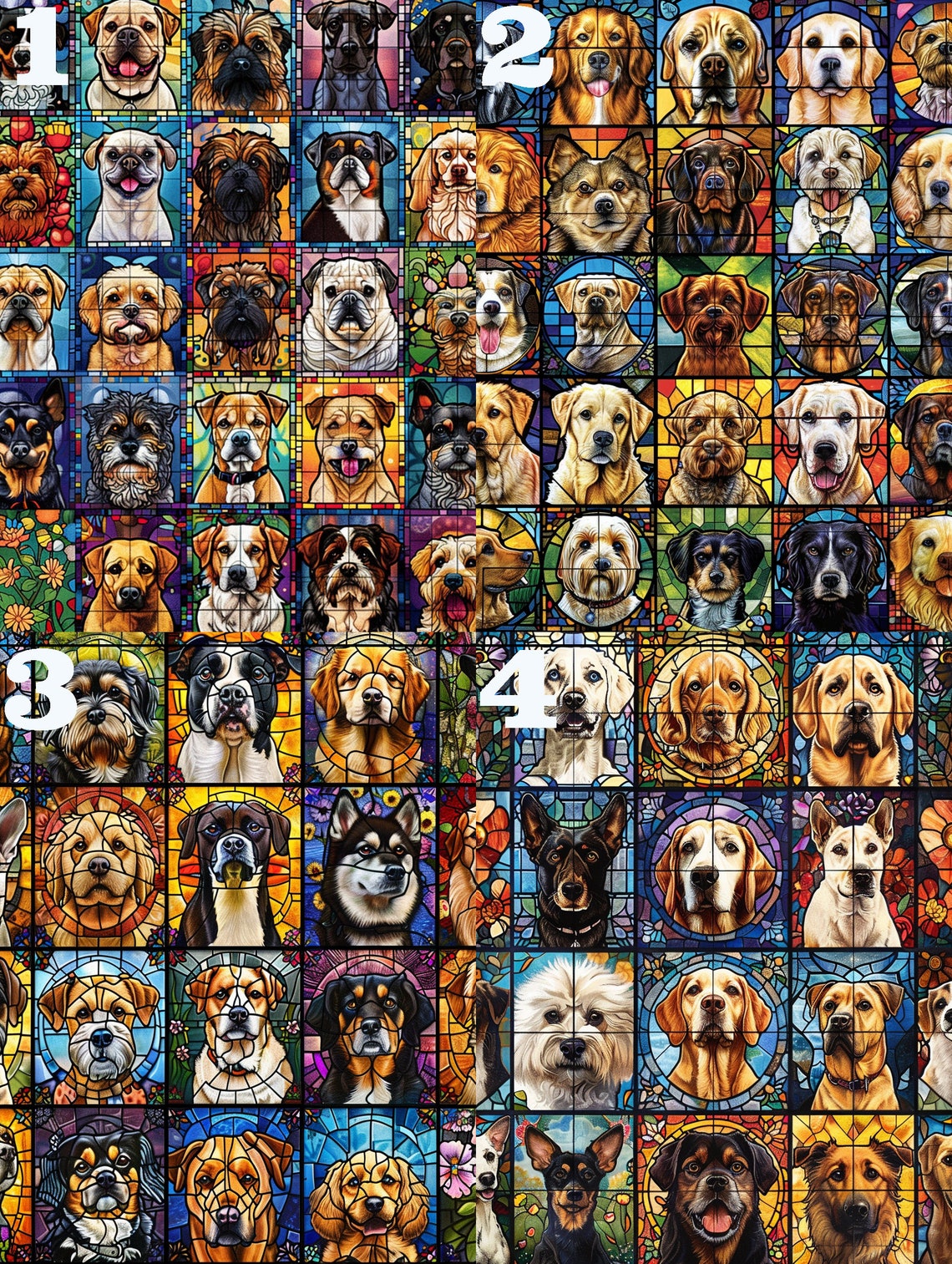Stained Glass Dog Breed Portrait Collage Grid Twelve Dogs Poster - Image 4