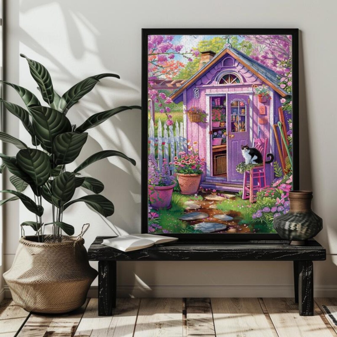 Garden Cat Floral Jigsaw Puzzle Art Print - Image 2