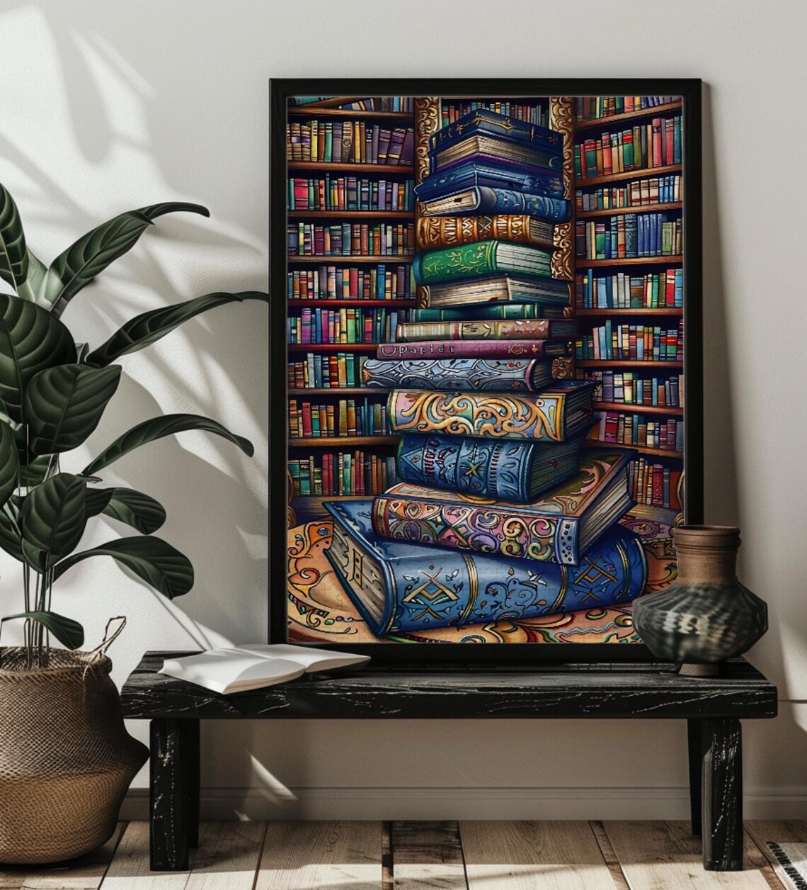 Vintage Library Bookshelf Jigsaw Puzzle, Book Stack