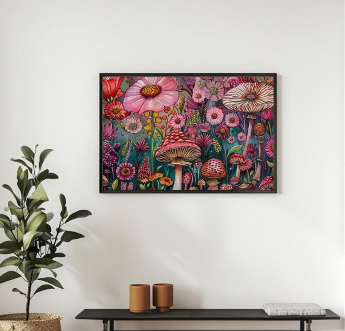 Mushrooms and Flowers Jigsaw Puzzle Art Print - Image 3
