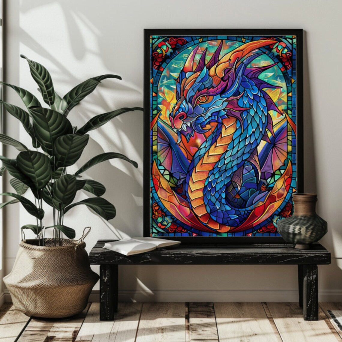 Stained Glass Dragon Jigsaw Puzzle Art Print - Image 3