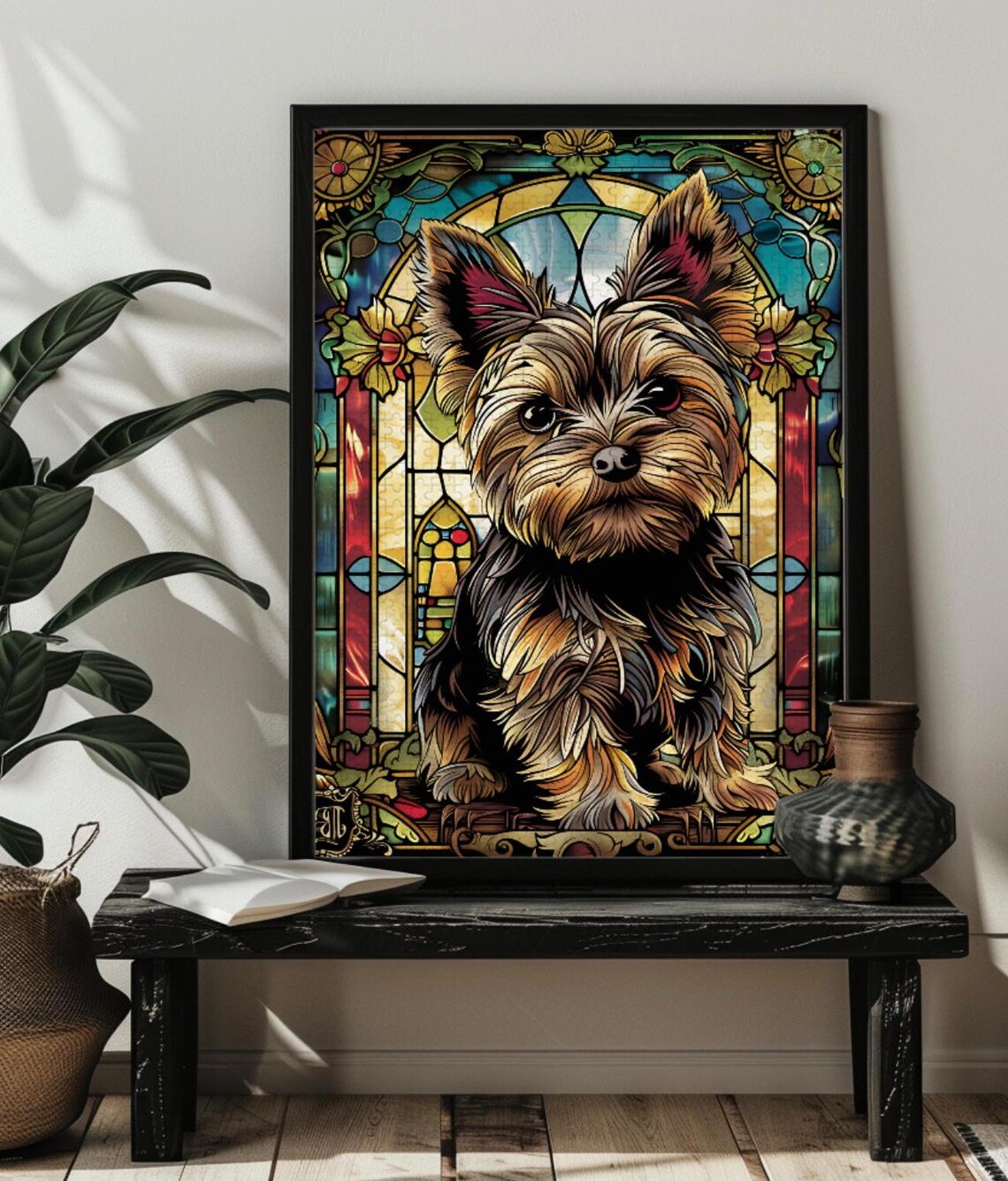 Stained Glass Yorkshire Terrier Dog Art Print