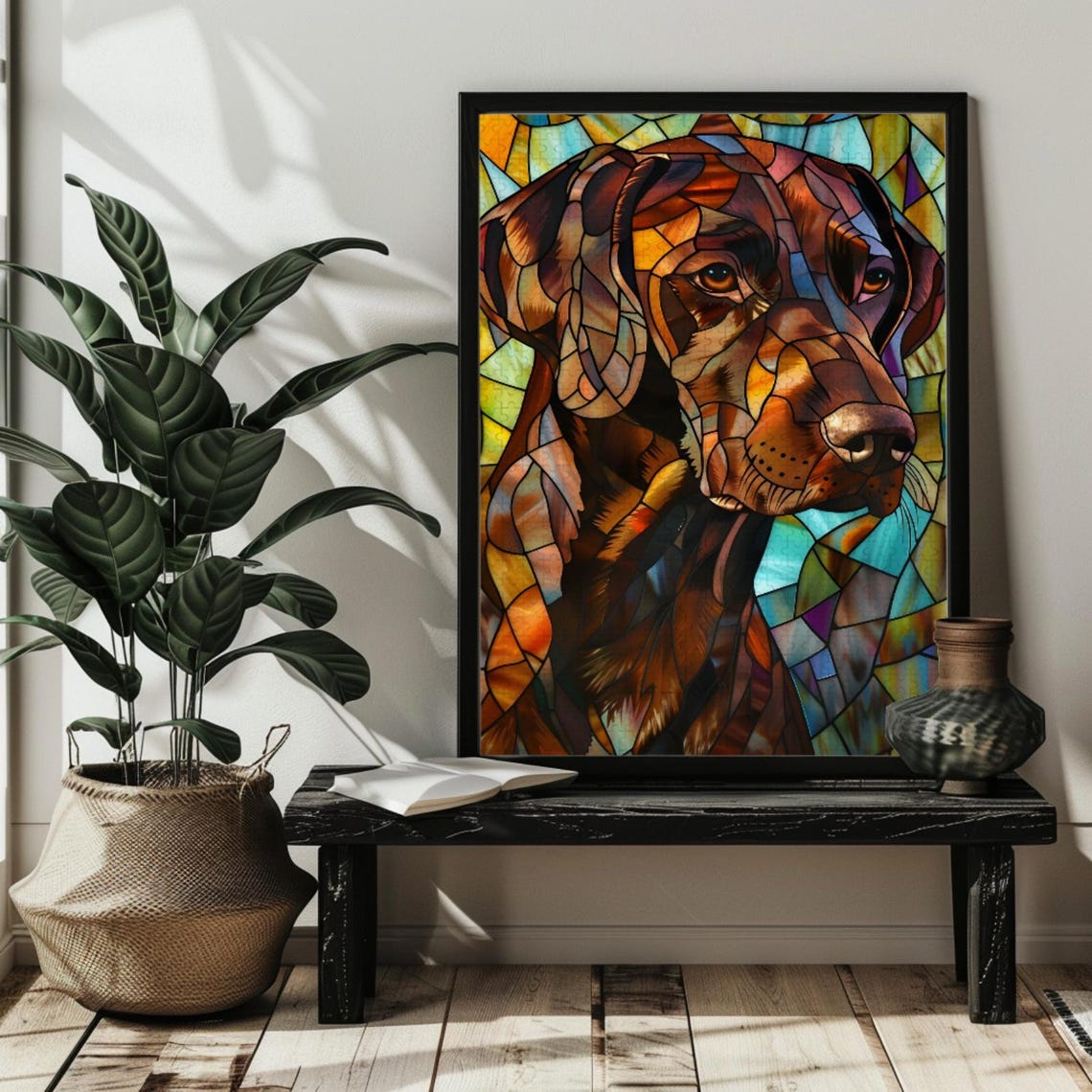 Stained Glass German Shorthaired Pointer Dog Head Portrait Poster - Image 3