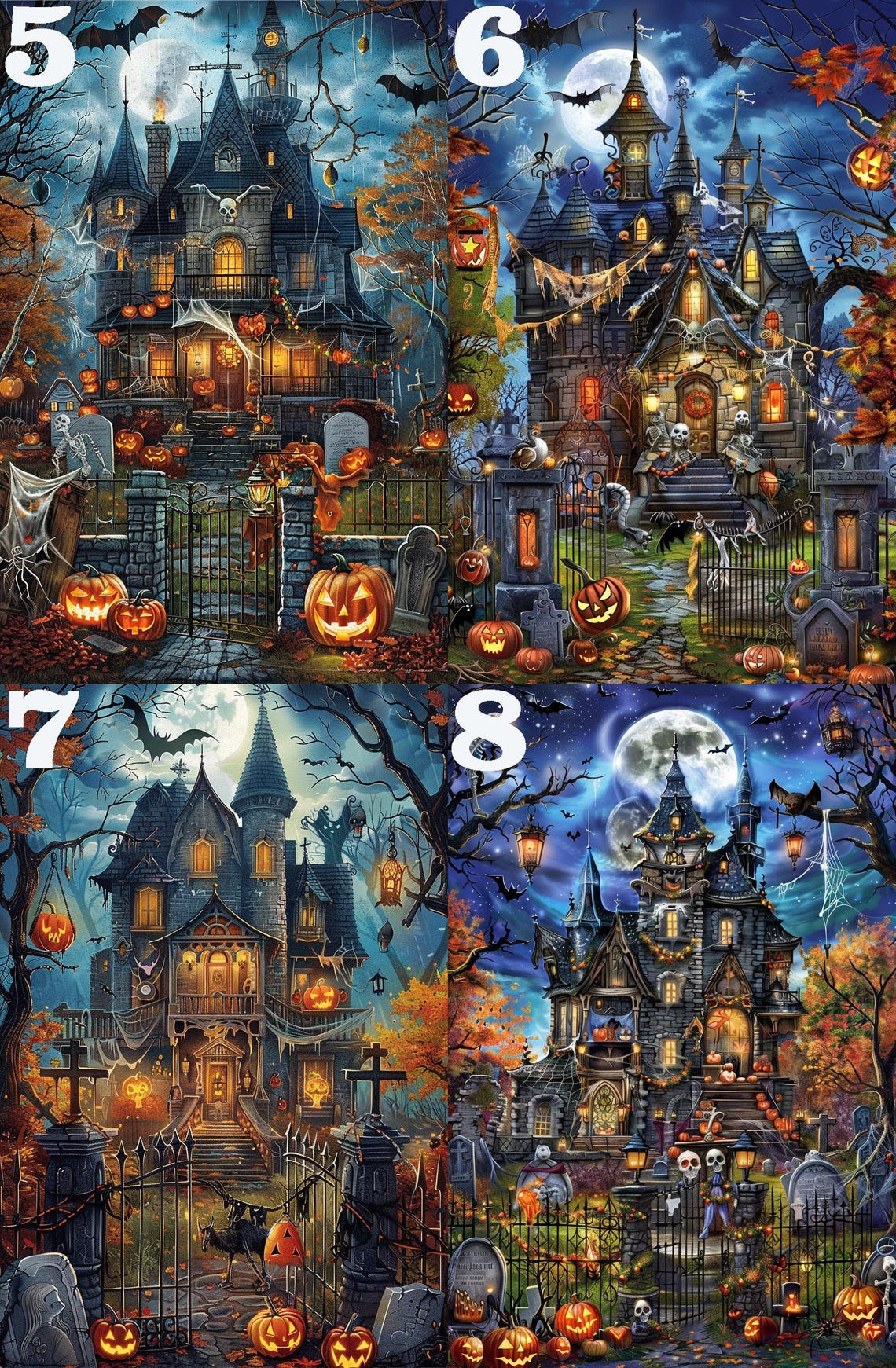 Spooky Victorian House With Pumpkin Path Autumn Night Art Poster - Image 4