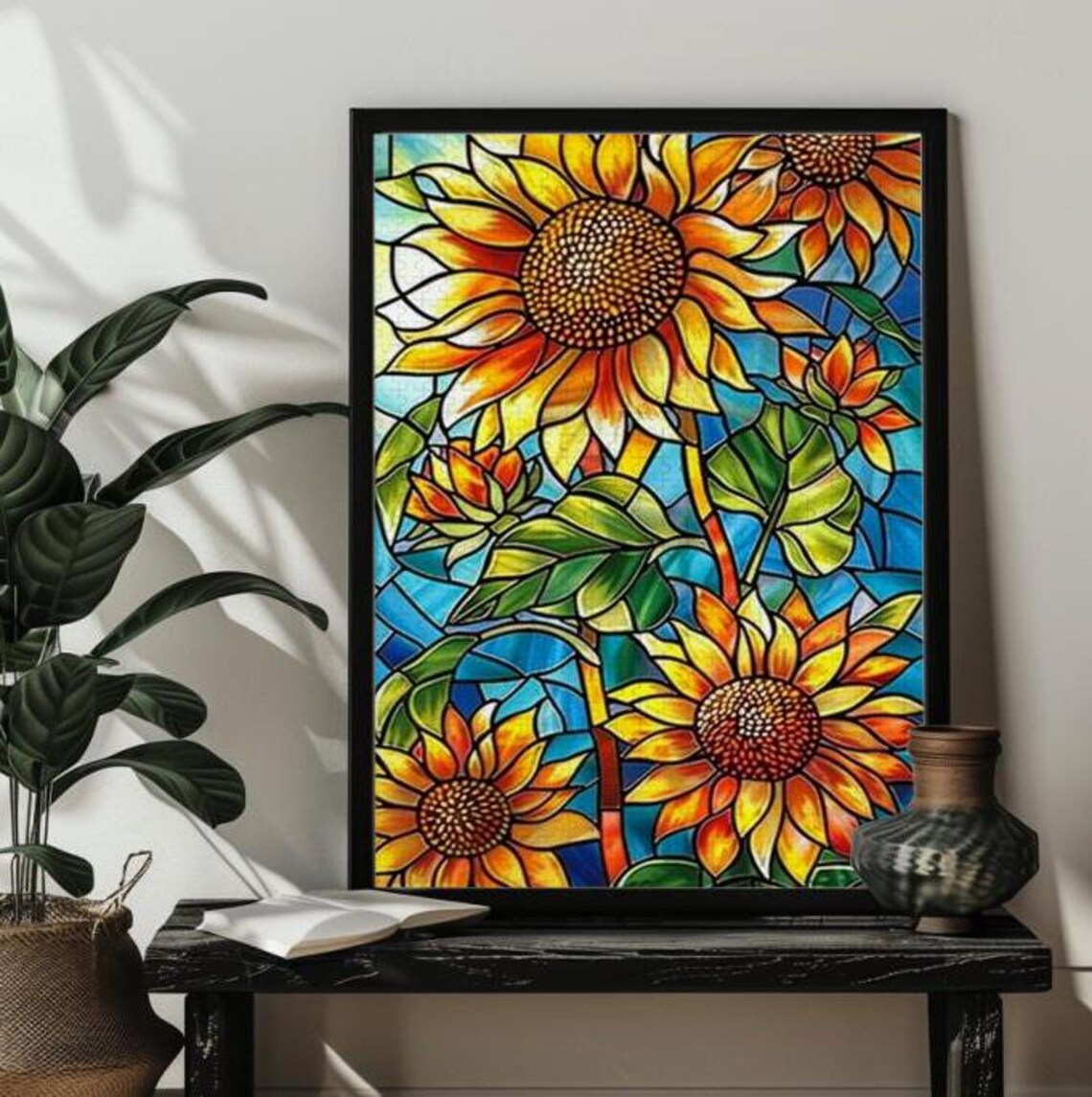 Stained Glass Sunflower Jigsaw Puzzle Art Print