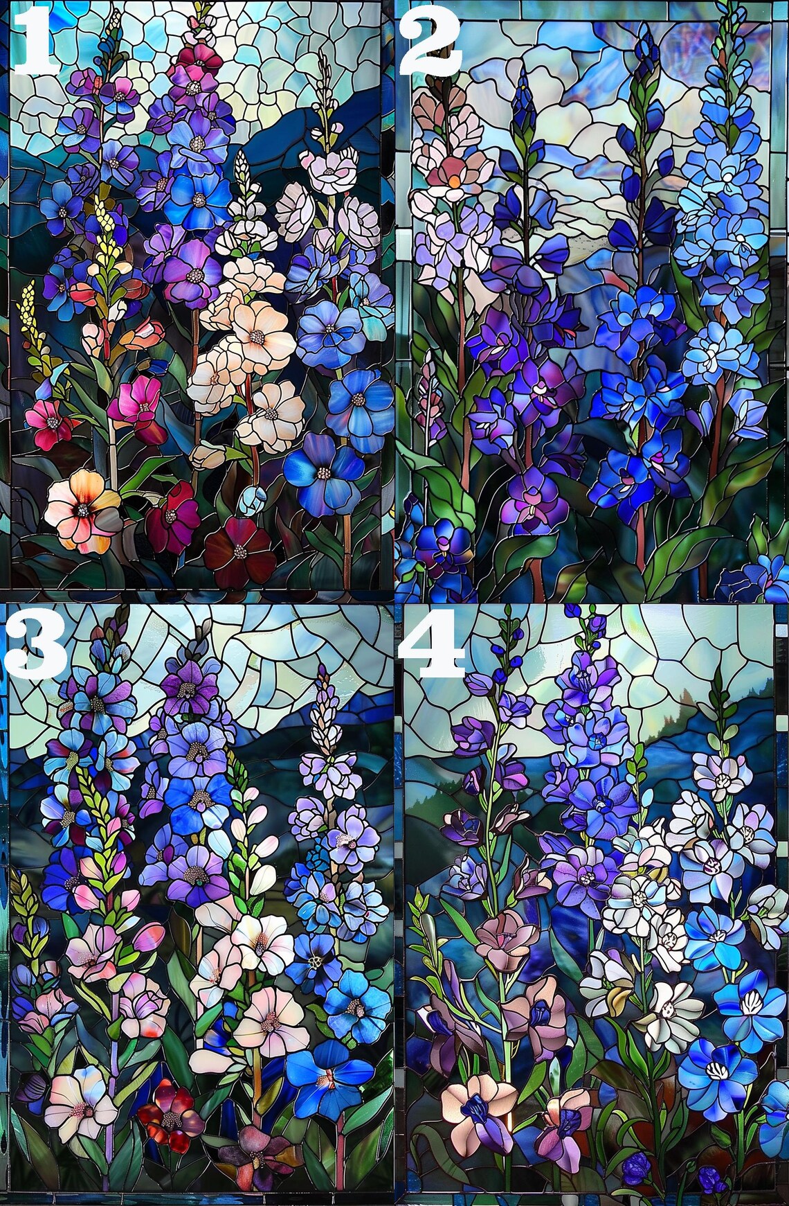 Stained Glass Lavender Delphiniums Art Print - Image 4